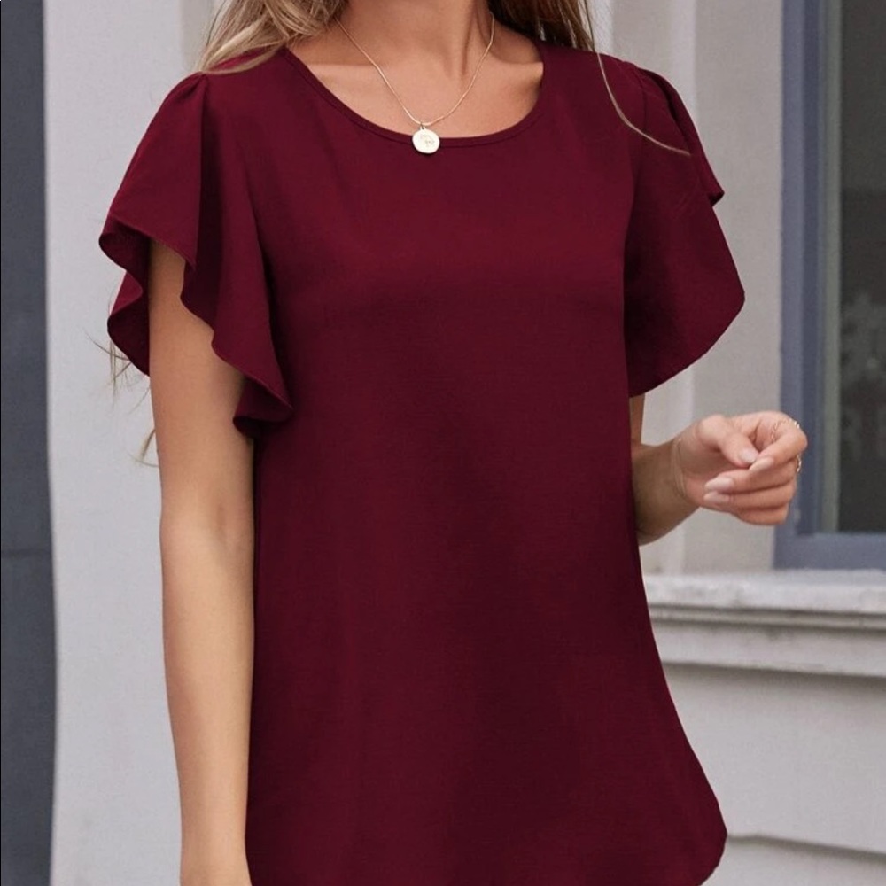 Flutter sleeve knot back blouse - Picture 3 of 6